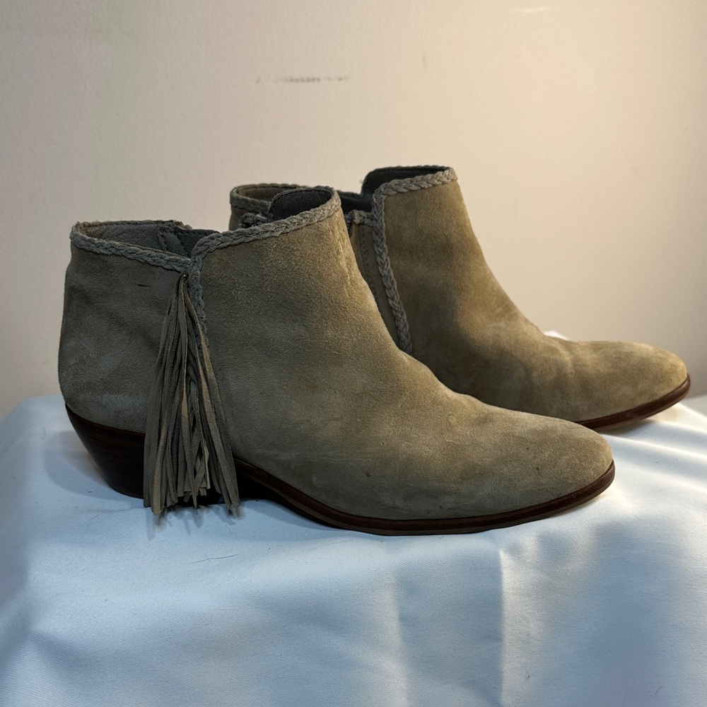 Sam Edelman Beige Suede Fringe Ankle Boots